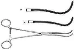 Затискач атравматичний ДеБейкі, анатомічний, лігатурний, зігнутий під кутом, 240 мм, 65 мм бранші Bio Tules Impex BTS-22-337.1